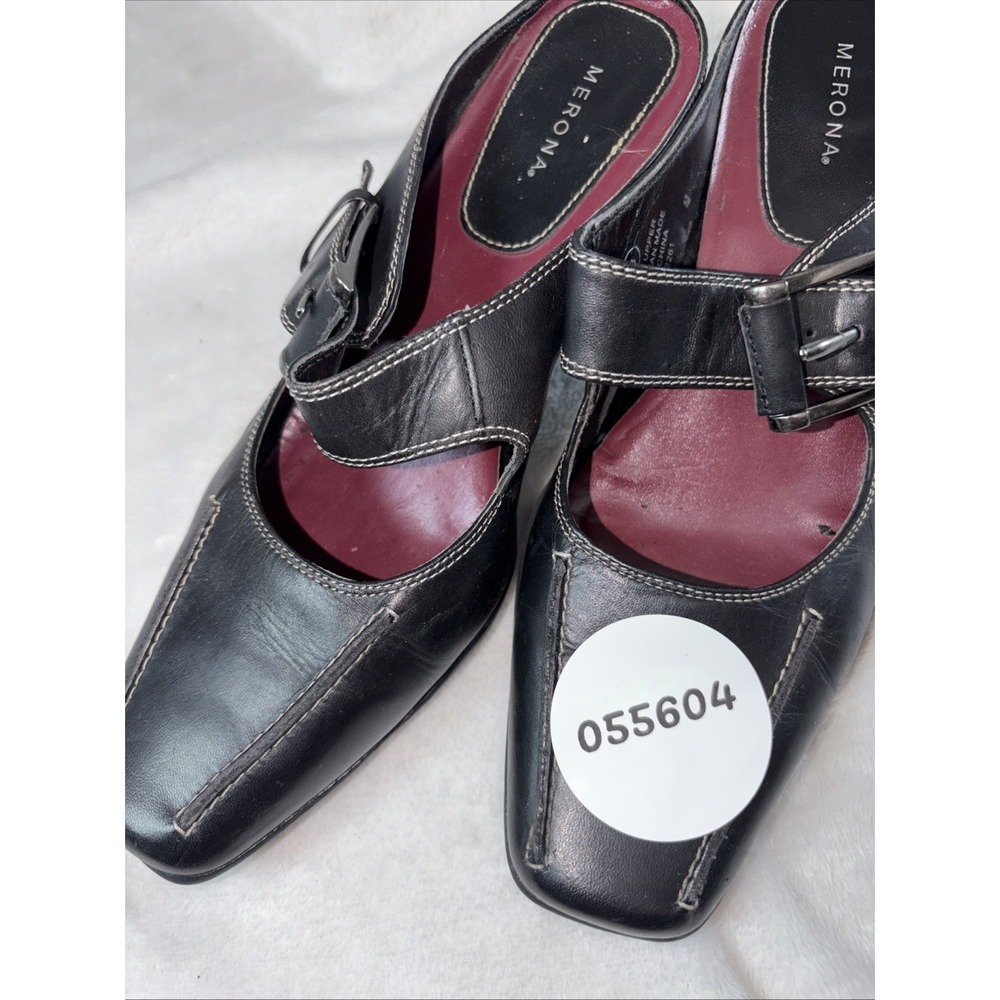 Merona Black Leather Mary Jane Mules Square Toe Block Heel 8 Witchy Whimsygoth - Picture 10 of 10